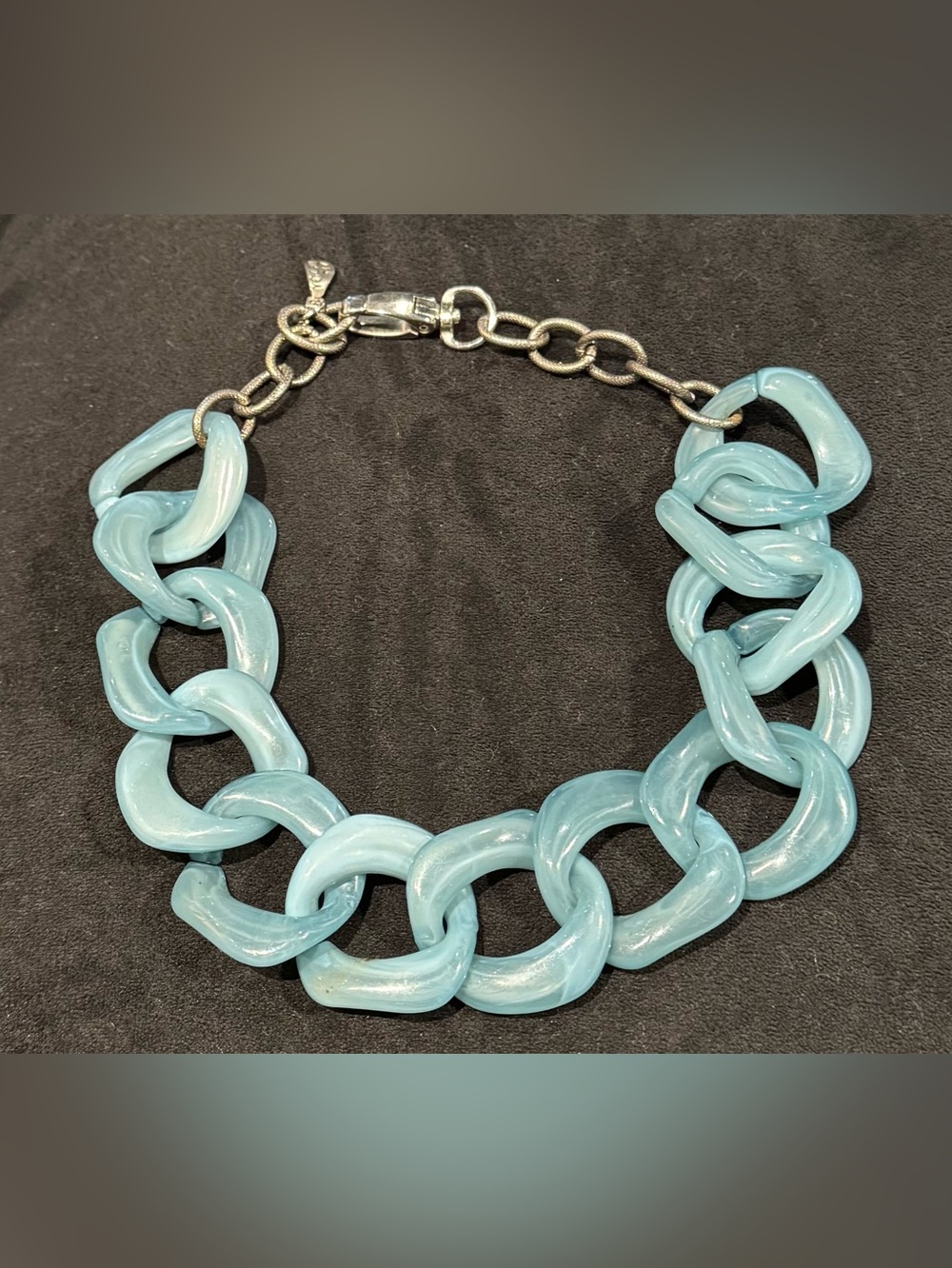 YOCHI NY Aqua Blue Chunky Chain Statement Necklace Resin Lucite Style 22”